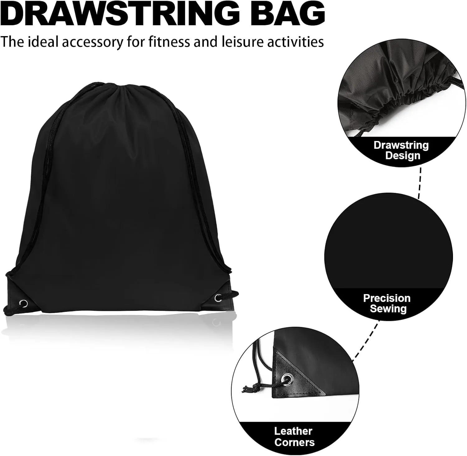 GoodtoU Nylon Backpacks - Drawstring Bags Bulk - Gym, Sport, Travel (Black, 20Pcs)