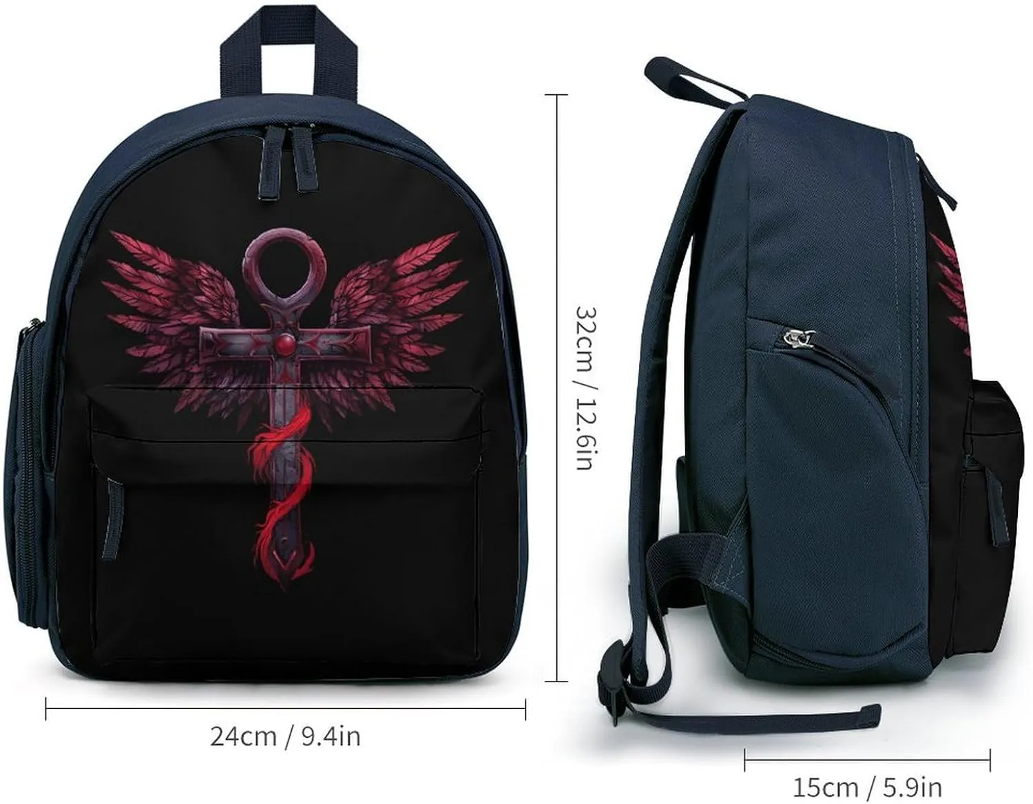 Gothic Silver Ankh Vampire with Red Wings Cute Backpack Lightweight Mini Shoulder Bag Travel Daypack for Camping Picnic
