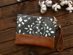 Grab N Go Wristlet Clutch - Stenciled Lace in Charcoal with Vegan Leather