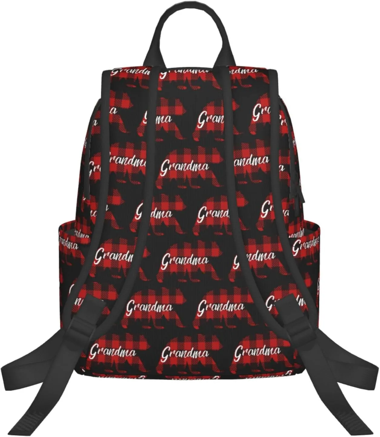 Grandma Bear Red Black Plaid Casual Backpacks Large Capacity Laptop Backpack Sports Rucksack Travel Daypack Adjustable Shoulder Strap Work Bag for Outdoor Camping