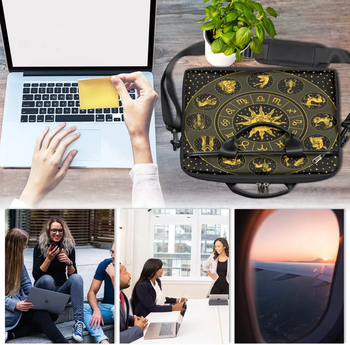 Grape Wine Bottle Laptop Shoulder Messenger Bag Waterproof Laptop Briefcase Handle Padded Strap