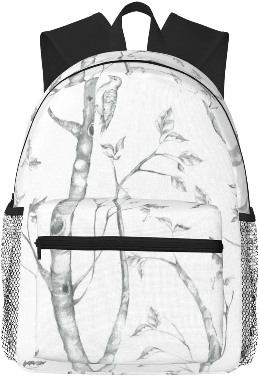 Gray Woods and Birds print Lightweight and comfortable backpack Casual Laptop Backpack for Travel Hiking