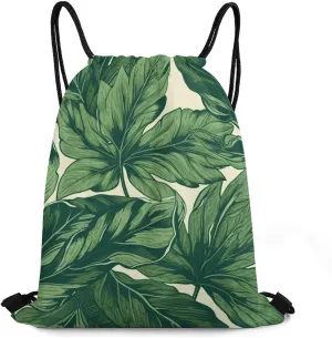 Green Foliage Botanical Drawstring Backpacks For Mans And Women Drawstring Waterproof Sport Pack String Cinch Bags For Travelling,Gym