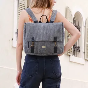 Green-Gray Corduroy Large 'Jaffa' Backpack/Side Bag