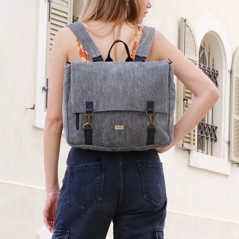 Green-Gray Corduroy Large 'Jaffa' Backpack/Side Bag
