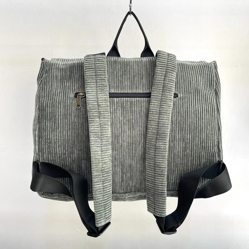Green-Gray Corduroy Large 'Jaffa' Backpack/Side Bag
