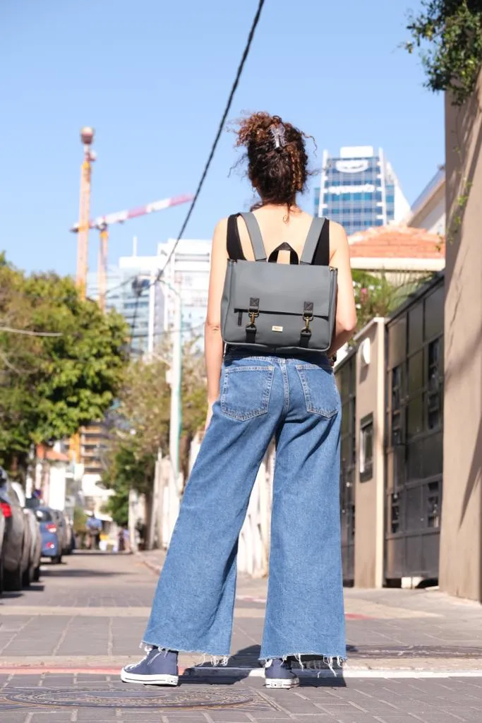Green Gray Vegan Leather 'Jaffa' Backpack/Side Bag