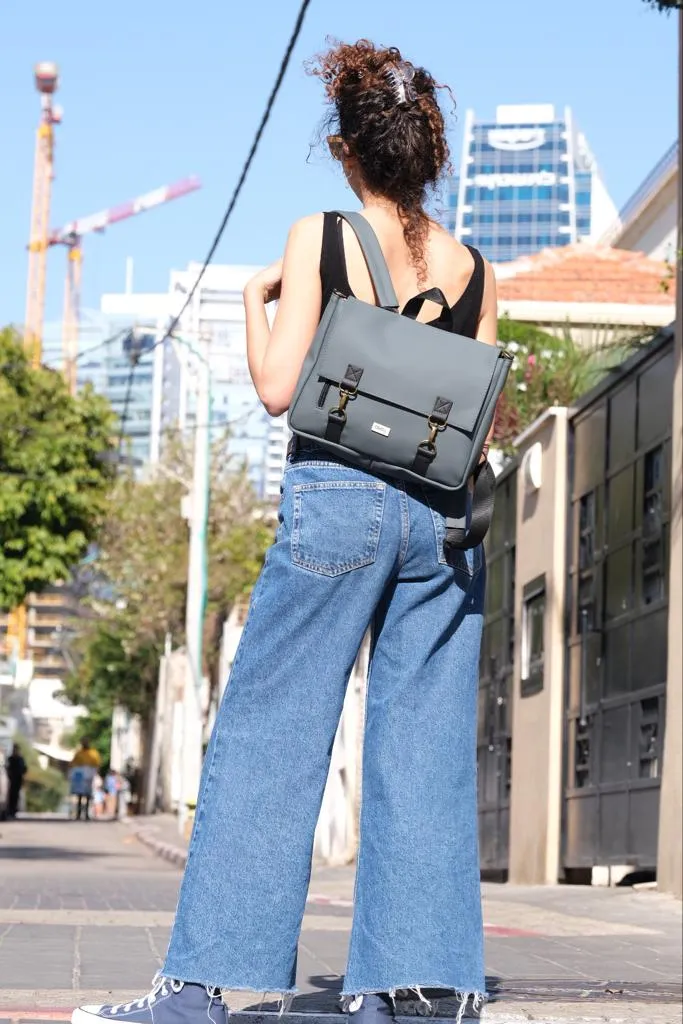 Green Gray Vegan Leather 'Jaffa' Backpack/Side Bag