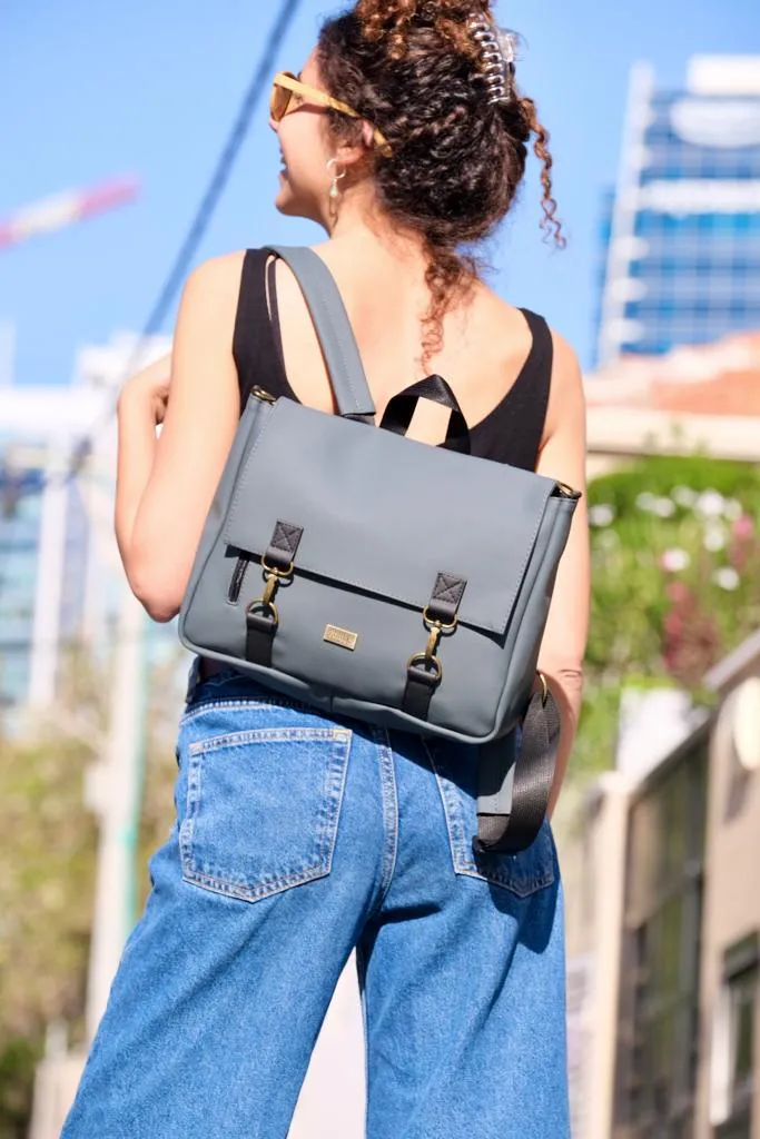Green Gray Vegan Leather 'Jaffa' Backpack/Side Bag
