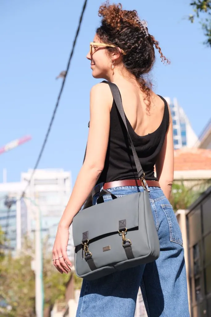 Green Gray Vegan Leather 'Jaffa' Backpack/Side Bag