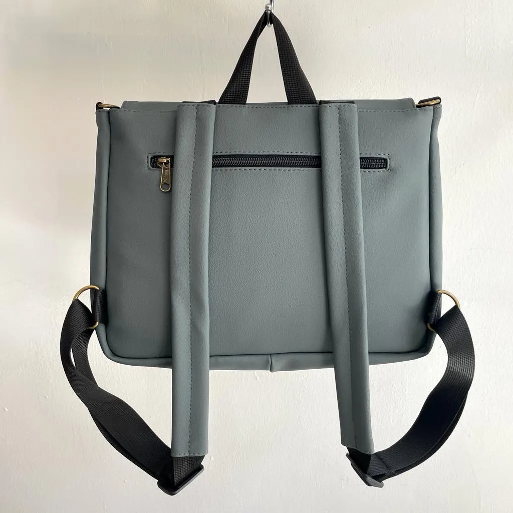 Green Gray Vegan Leather 'Jaffa' Backpack/Side Bag