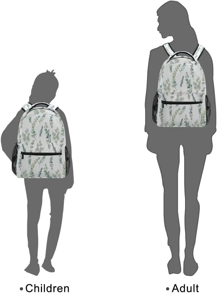 Green Sage School Backpack for Kids Boy Girls Eucalyptus Leaf School Bag Daypack Spring Floral Laptop Bookbags Camping Travel Outdoor Shoulder Bag One Size