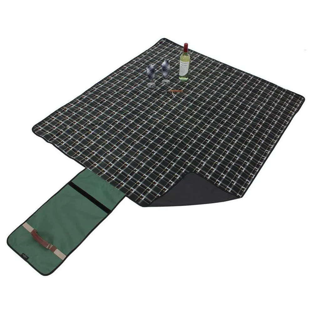 Greenfield Collection Forest Green Plaid Moisture Resistant Picnic Blanket