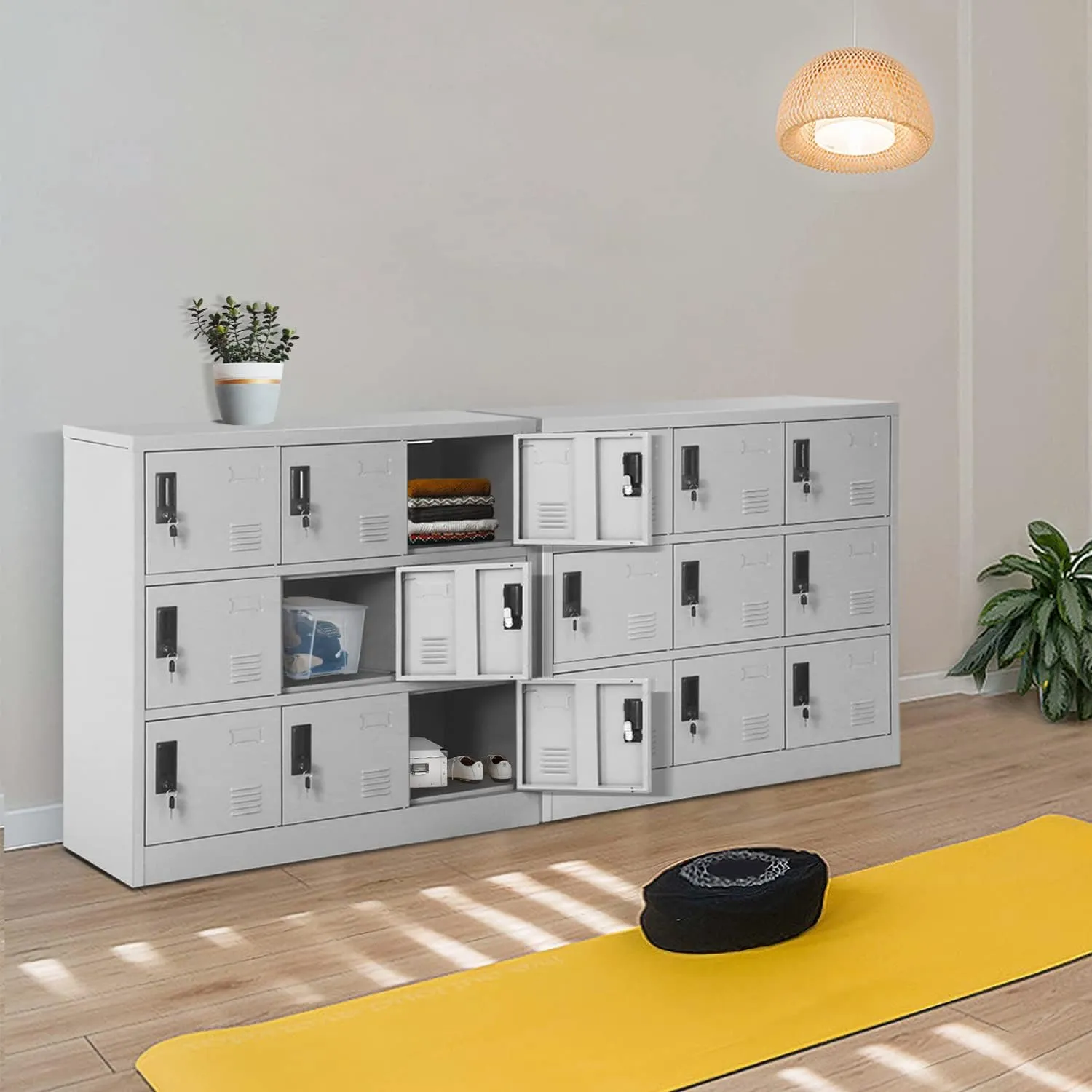 Greenvelly 9 Door Storage Locker for Employee, Metal Locker for Office, Gym, Shool,Lockable Black Steel Locker with Lock and Card Slot for Home,Garage