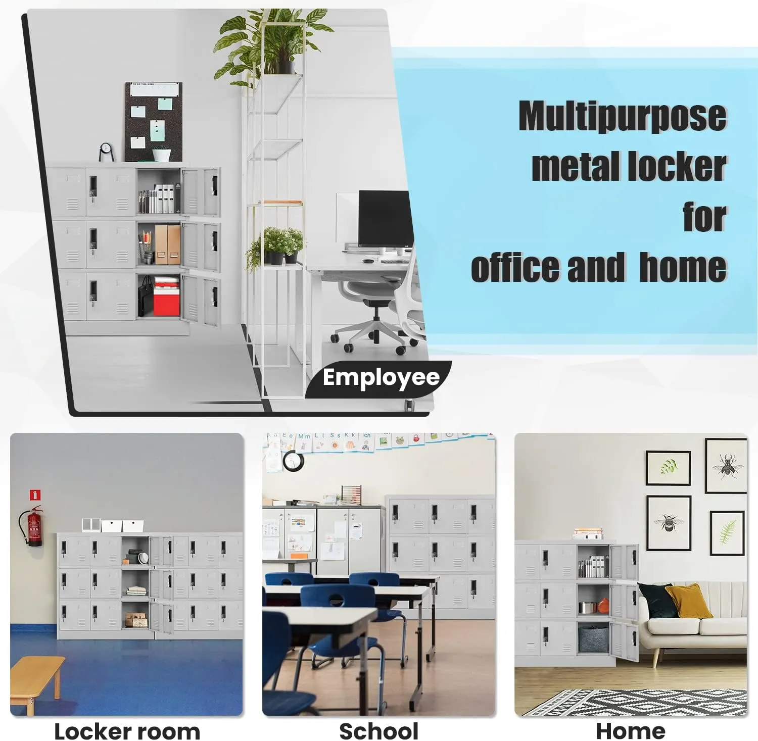 Greenvelly 9 Door Storage Locker for Employee, Metal Locker for Office, Gym, Shool,Lockable Black Steel Locker with Lock and Card Slot for Home,Garage