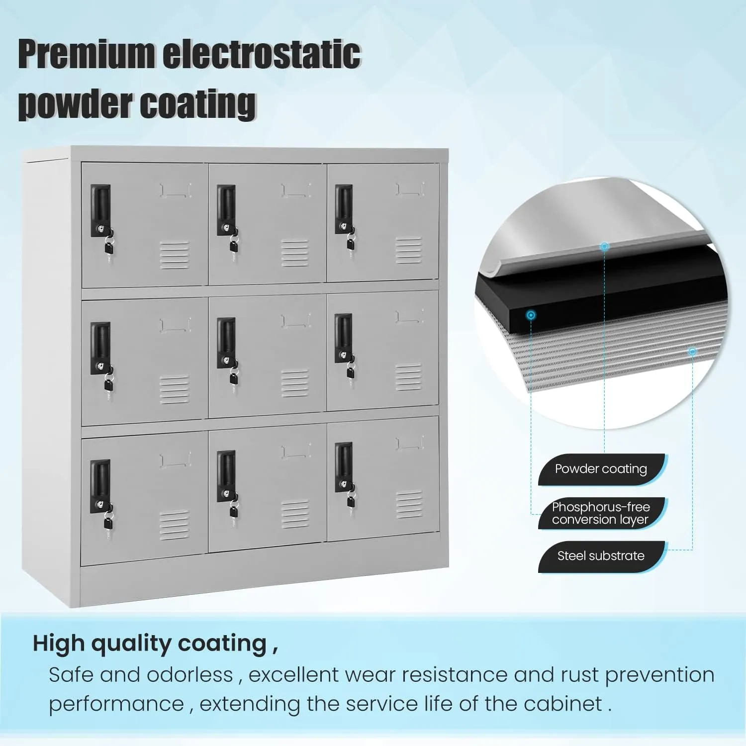Greenvelly 9 Door Storage Locker for Employee, Metal Locker for Office, Gym, Shool,Lockable Black Steel Locker with Lock and Card Slot for Home,Garage
