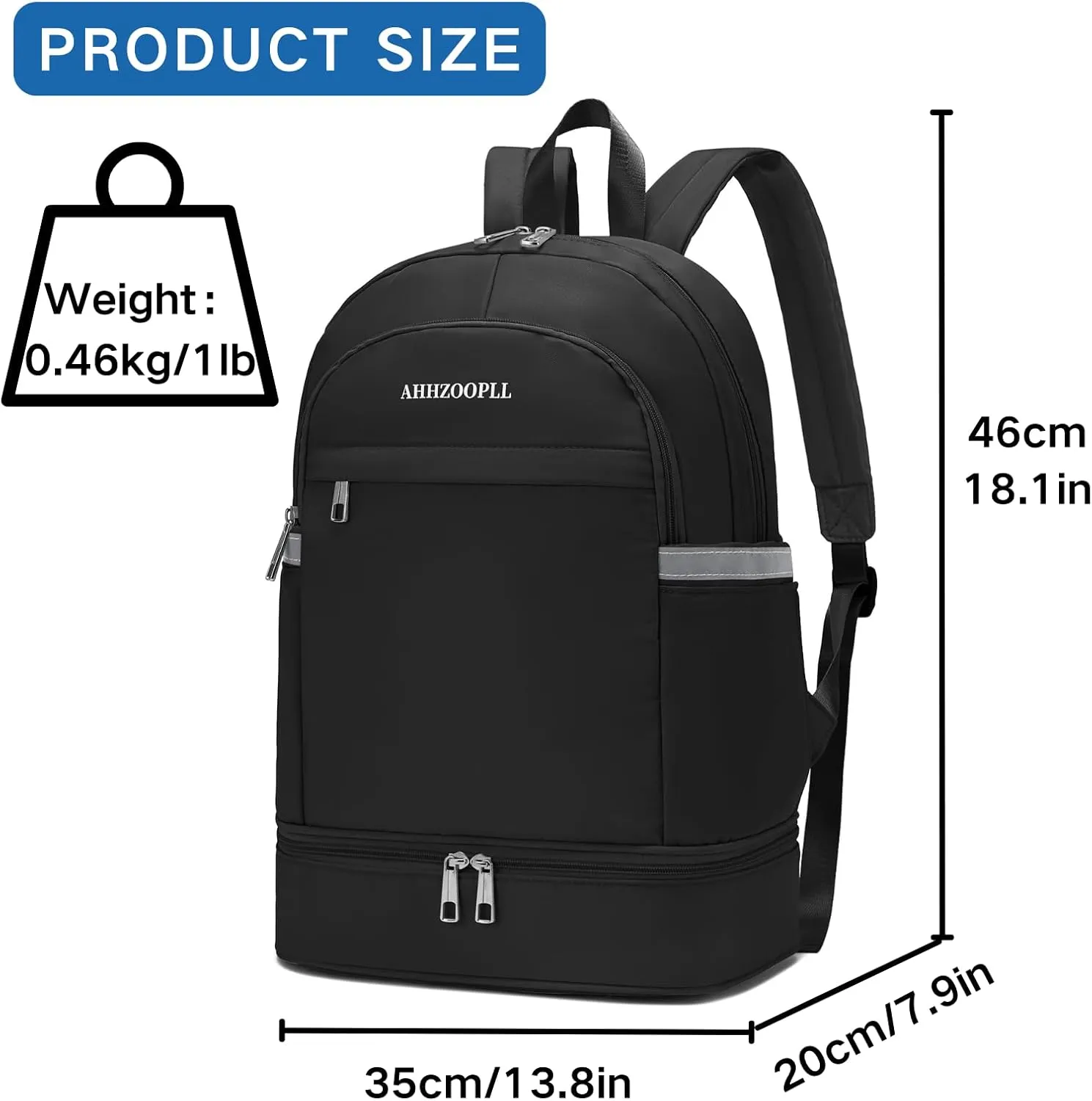 Gym Backpack with Shoe Compartment, Lightweight Backpacks for Travel, Workout Sports Swim Carry On Back Pack for Men Women, Water-resistant Personal Item Bag, Black