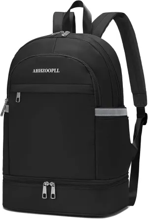 Gym Backpack with Shoe Compartment, Lightweight Backpacks for Travel, Workout Sports Swim Carry On Back Pack for Men Women, Water-resistant Personal Item Bag, Black