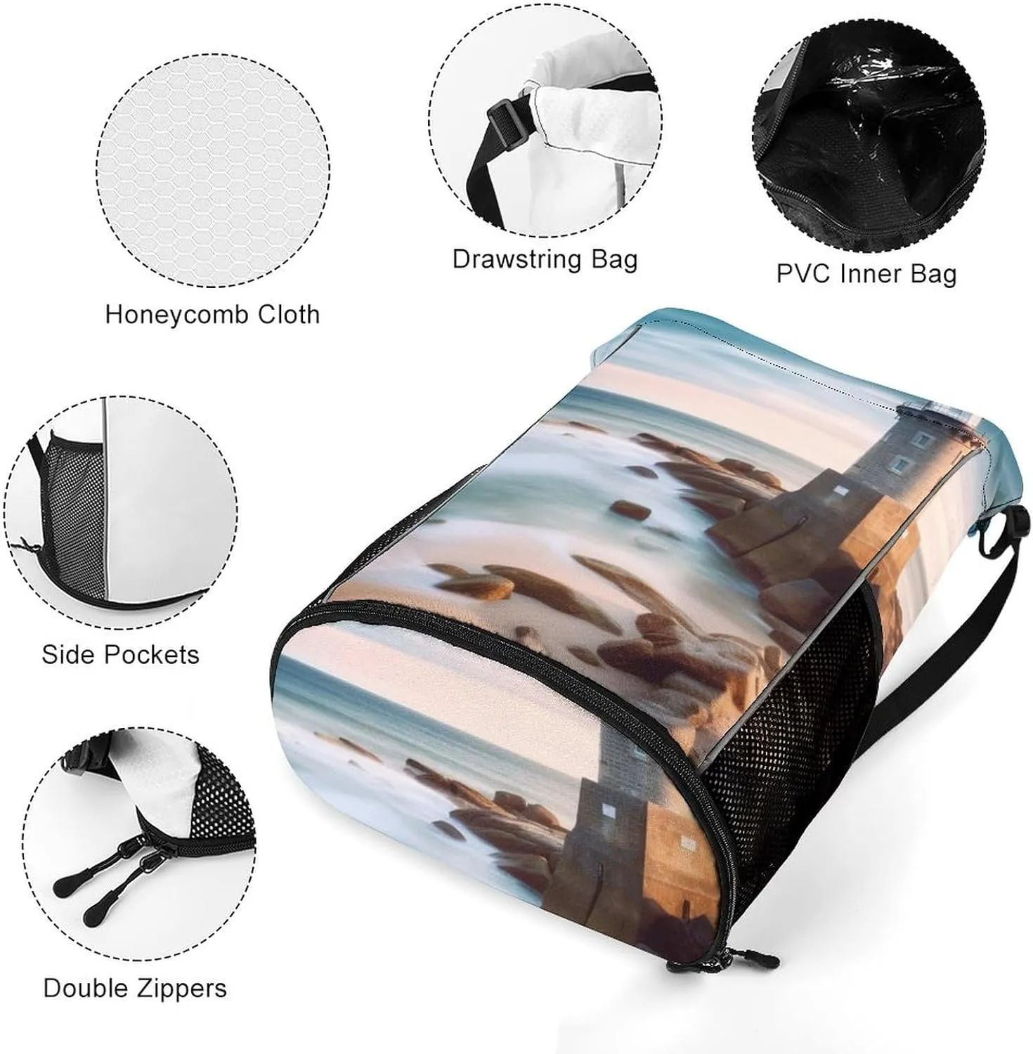 Gym Bag for Women Men Beach LighthouseTravel Duffel Bag Large Capacity Sports Drawstring Backpack
