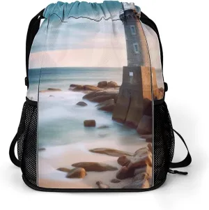 Gym Bag for Women Men Beach LighthouseTravel Duffel Bag Large Capacity Sports Drawstring Backpack