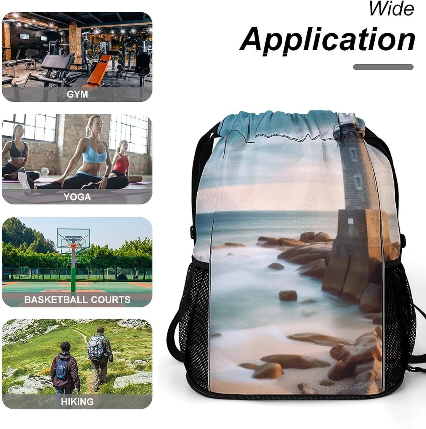 Gym Bag for Women Men Beach LighthouseTravel Duffel Bag Large Capacity Sports Drawstring Backpack
