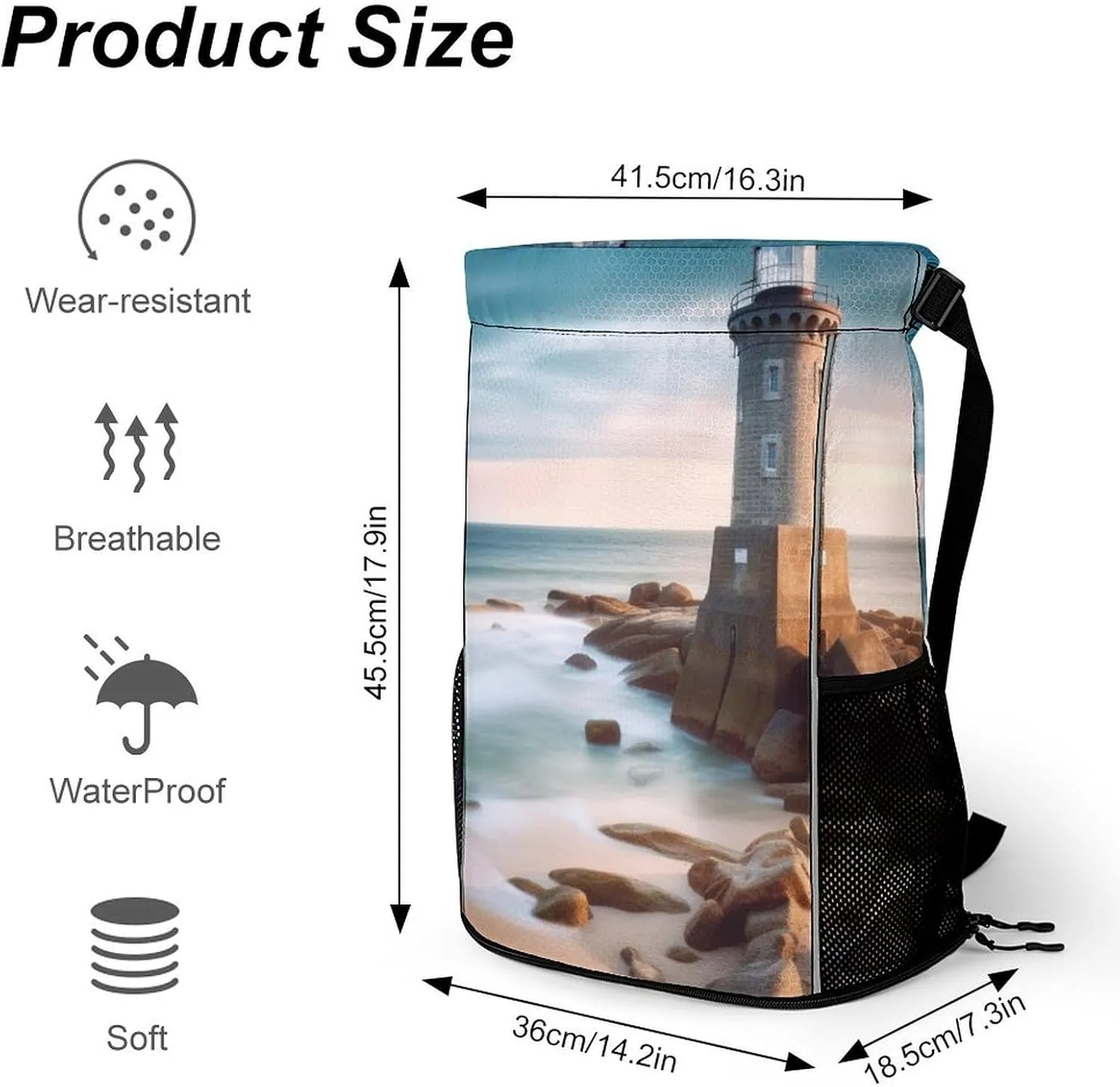Gym Bag for Women Men Beach LighthouseTravel Duffel Bag Large Capacity Sports Drawstring Backpack