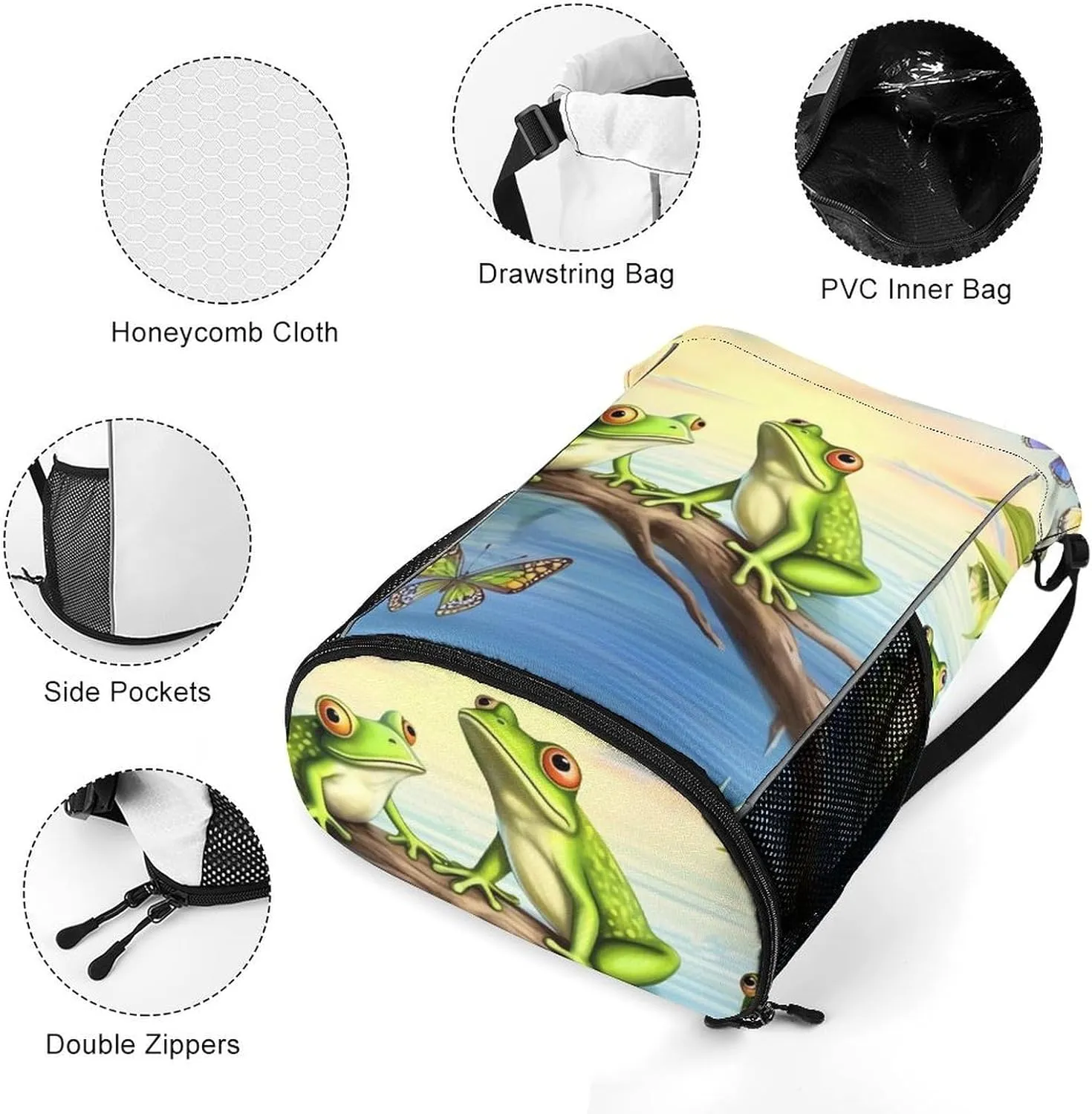 Gym Bag for Women Men Many Frogs Sing on The Branches Summer Butterflies Lake WaterTravel Duffel Bag Large Capacity Sports Drawstring Backpack, 45.5x41.5x36cm, JJ0529240