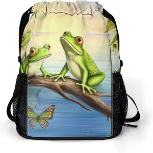 Gym Bag for Women Men Many Frogs Sing on The Branches Summer Butterflies Lake WaterTravel Duffel Bag Large Capacity Sports Drawstring Backpack, 45.5x41.5x36cm, JJ0529240