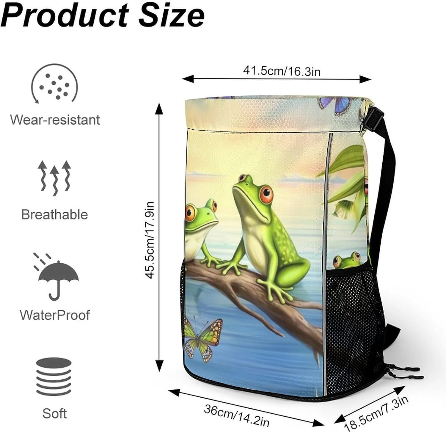Gym Bag for Women Men Many Frogs Sing on The Branches Summer Butterflies Lake WaterTravel Duffel Bag Large Capacity Sports Drawstring Backpack, 45.5x41.5x36cm, JJ0529240