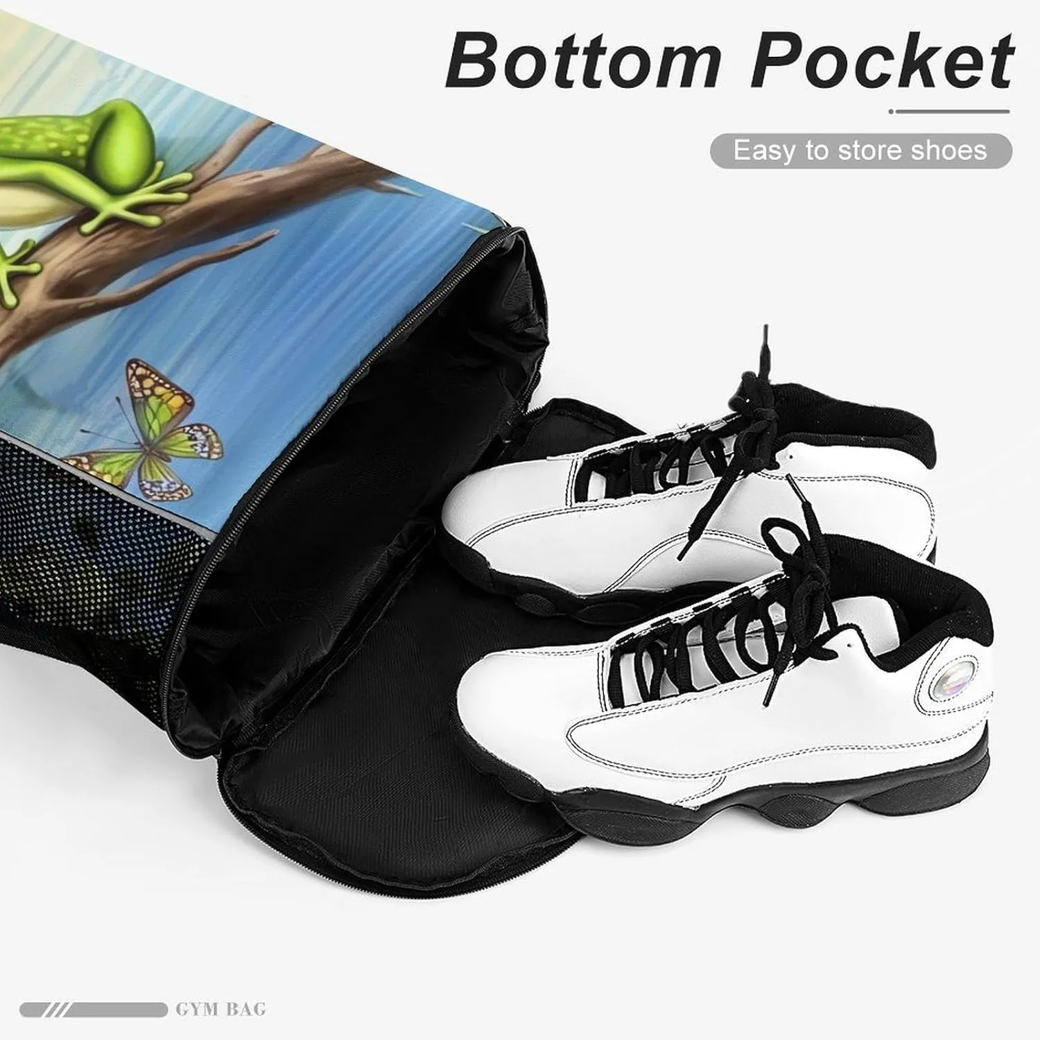 Gym Bag for Women Men Many Frogs Sing on The Branches Summer Butterflies Lake WaterTravel Duffel Bag Large Capacity Sports Drawstring Backpack, 45.5x41.5x36cm, JJ0529240