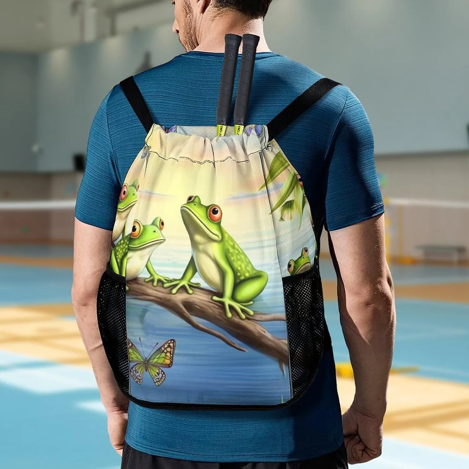 Gym Bag for Women Men Many Frogs Sing on The Branches Summer Butterflies Lake WaterTravel Duffel Bag Large Capacity Sports Drawstring Backpack, 45.5x41.5x36cm, JJ0529240