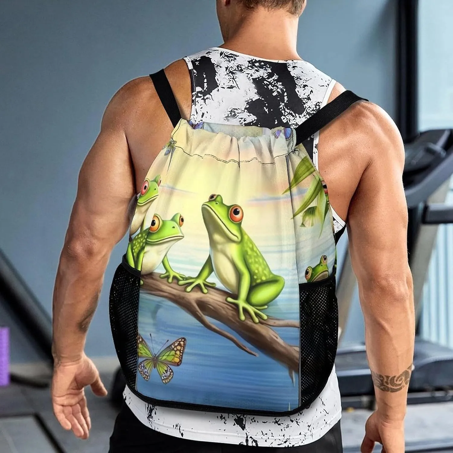 Gym Bag for Women Men Many Frogs Sing on The Branches Summer Butterflies Lake WaterTravel Duffel Bag Large Capacity Sports Drawstring Backpack, 45.5x41.5x36cm, JJ0529240