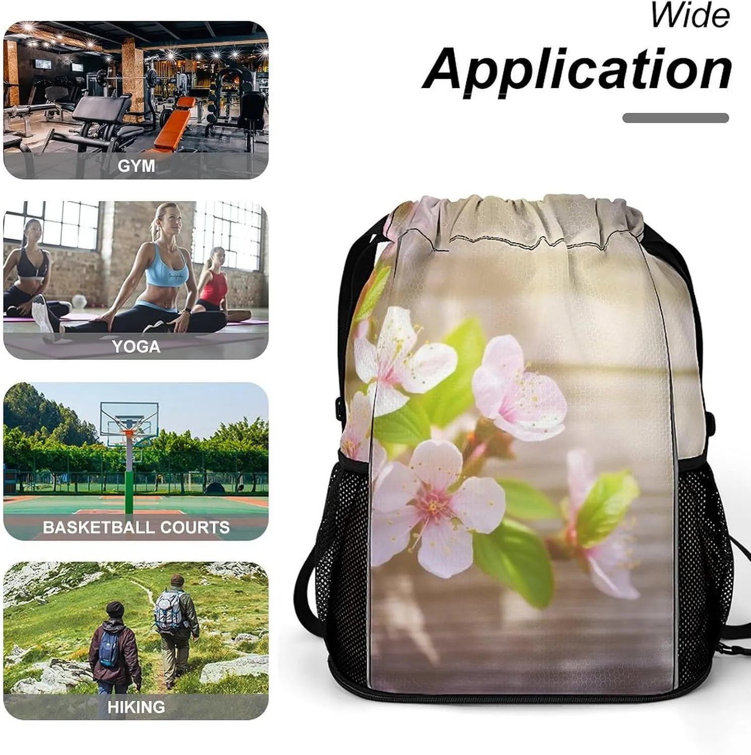 Gym Bag for Women Men Spring And FlowerTravel Duffel Bag Large Capacity Sports Drawstring Backpack