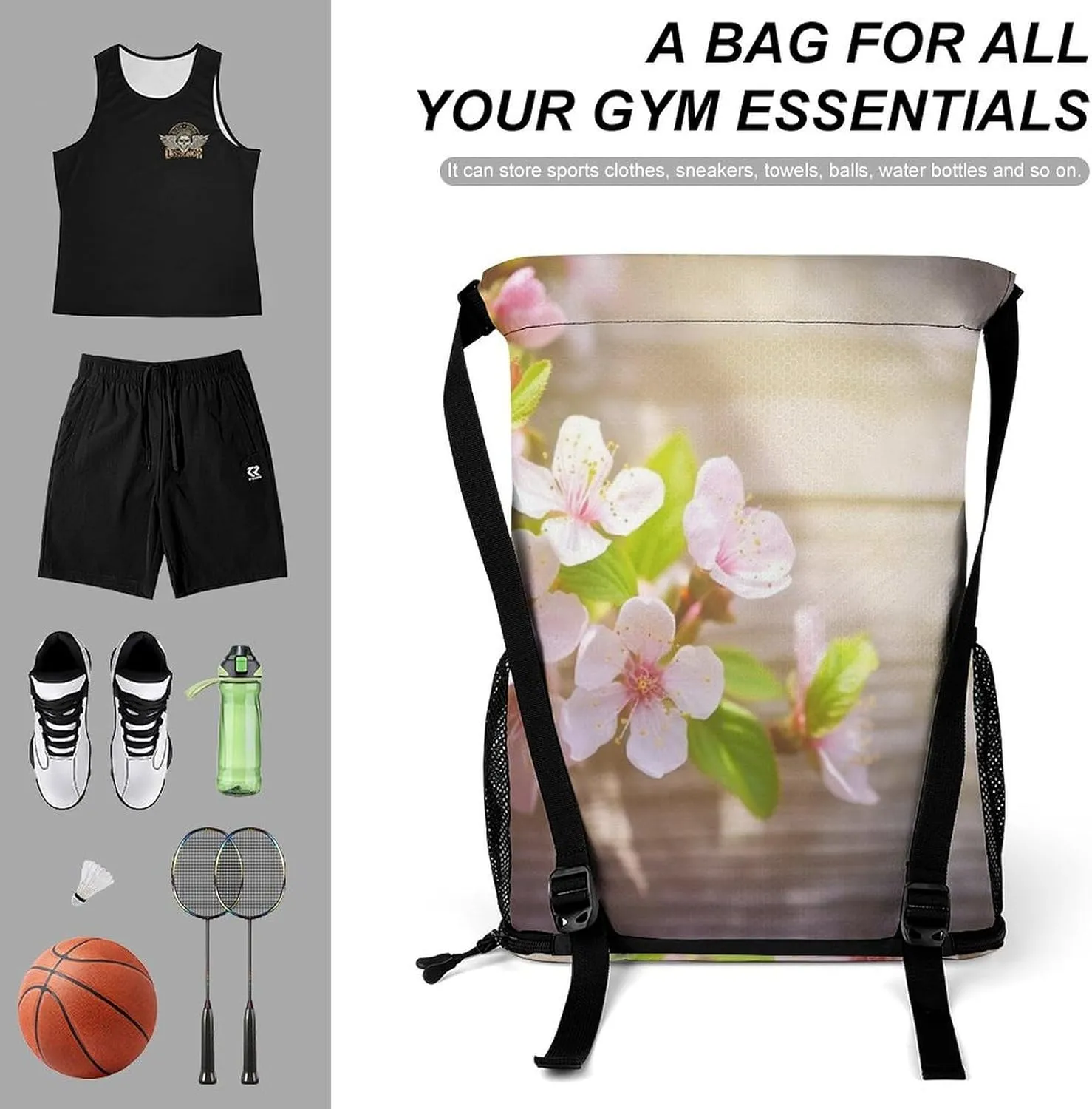 Gym Bag for Women Men Spring And FlowerTravel Duffel Bag Large Capacity Sports Drawstring Backpack