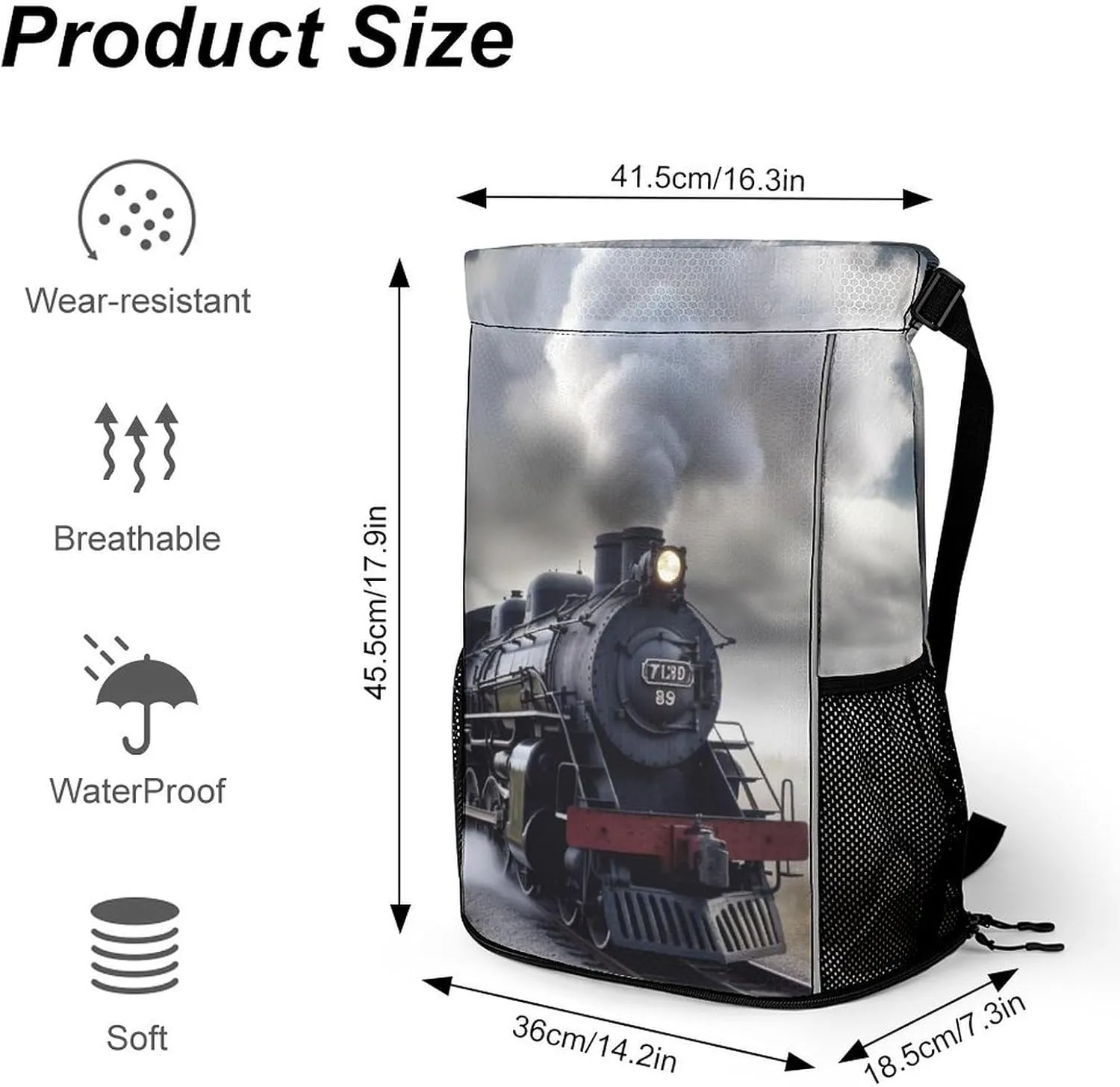 Gym Bag for Women Men Steam Train CloudsTravel Duffel Bag Large Capacity Sports Drawstring Backpack