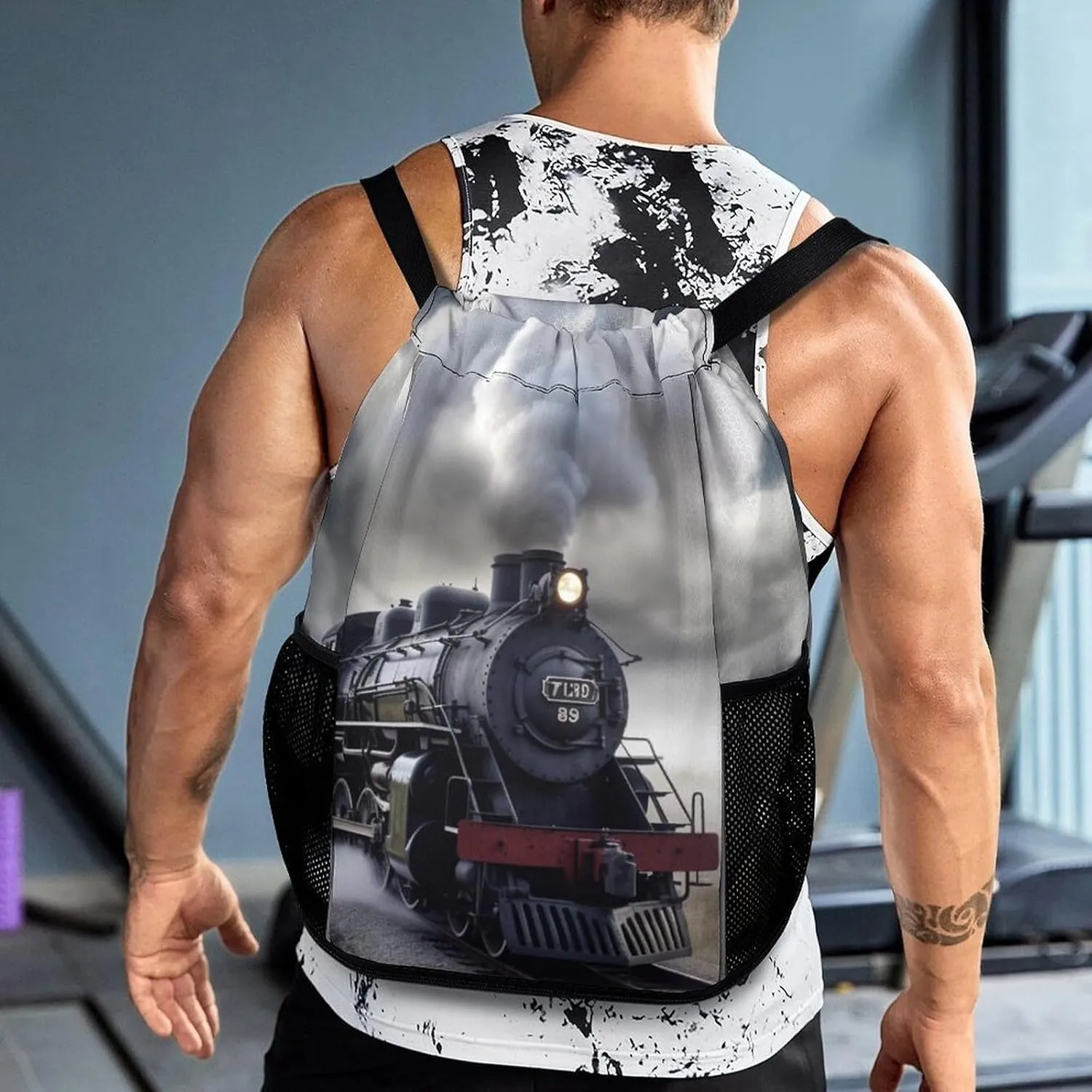 Gym Bag for Women Men Steam Train CloudsTravel Duffel Bag Large Capacity Sports Drawstring Backpack