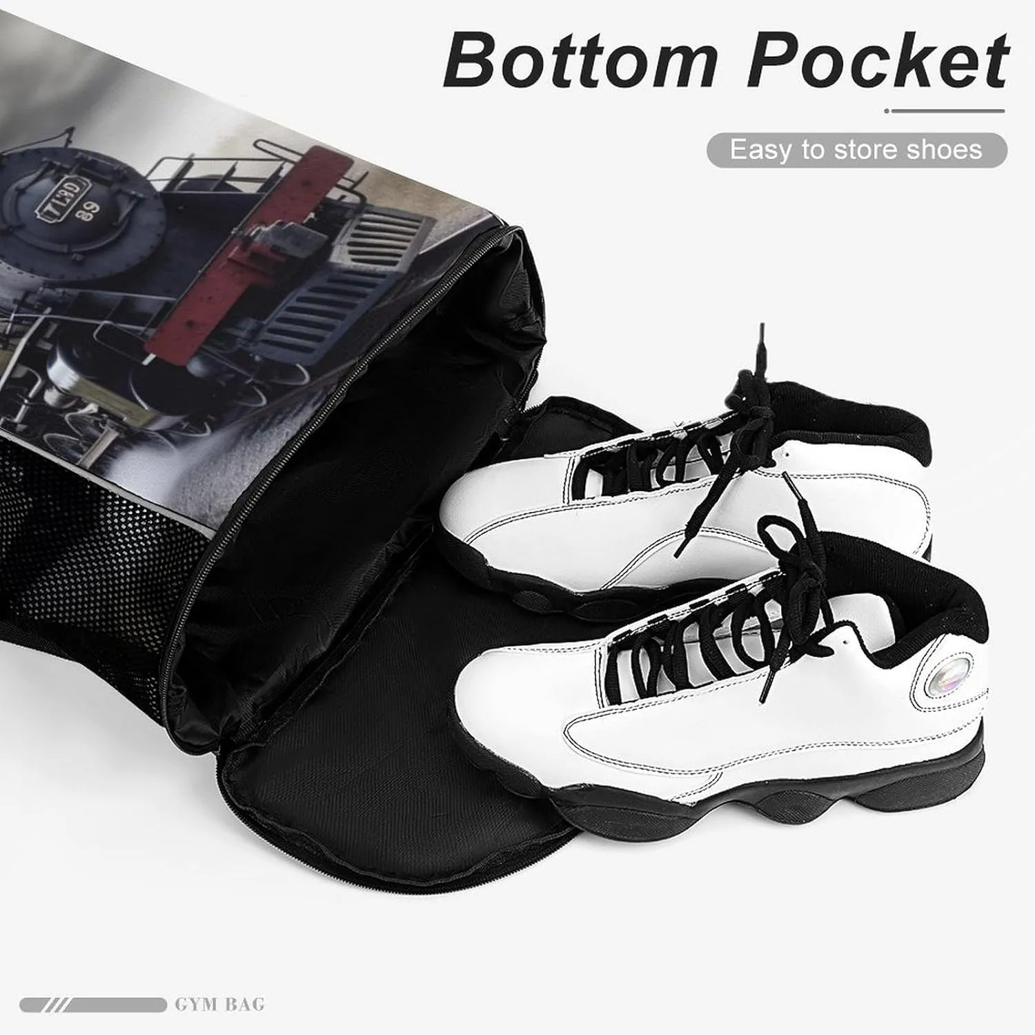 Gym Bag for Women Men Steam Train CloudsTravel Duffel Bag Large Capacity Sports Drawstring Backpack