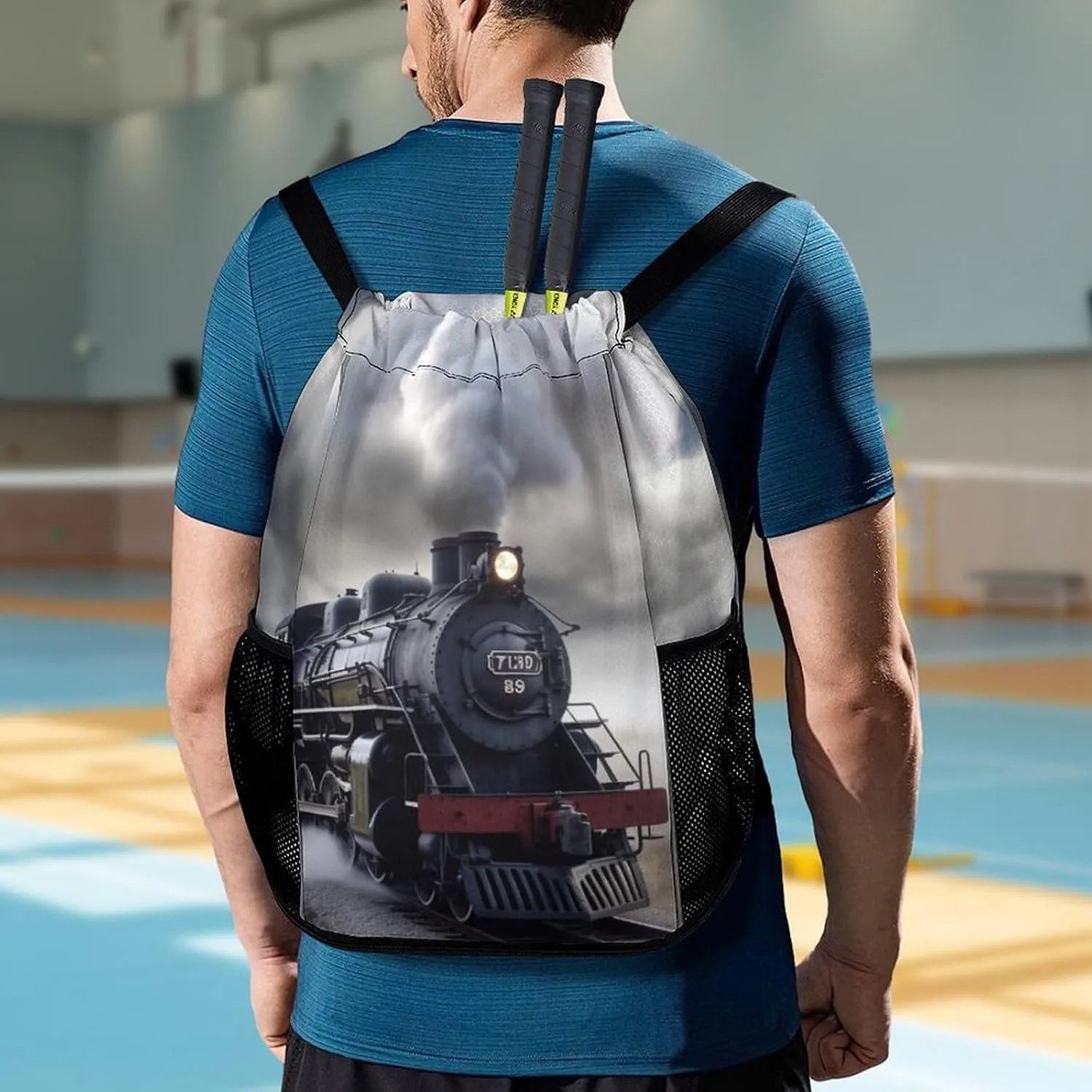 Gym Bag for Women Men Steam Train CloudsTravel Duffel Bag Large Capacity Sports Drawstring Backpack