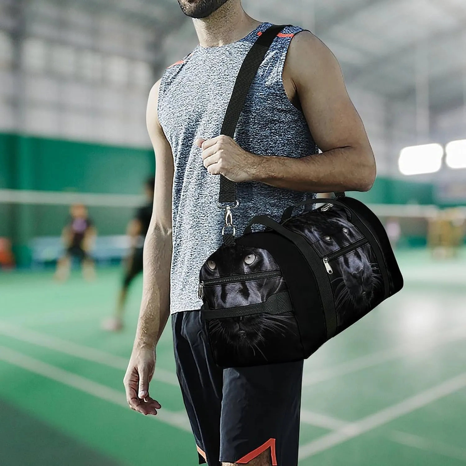 Gym Bags for Men Women Animal Panther Duffle Bag Travel Overnight Bag with Shoe Compartment Tote Bags