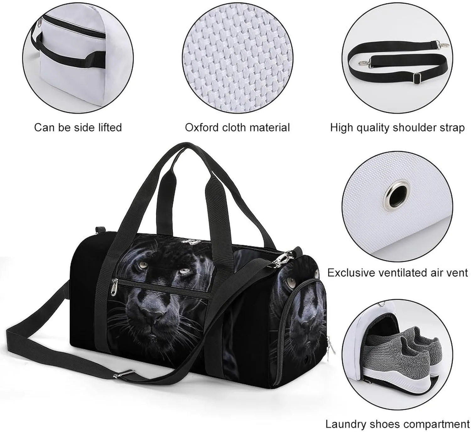 Gym Bags for Men Women Animal Panther Duffle Bag Travel Overnight Bag with Shoe Compartment Tote Bags