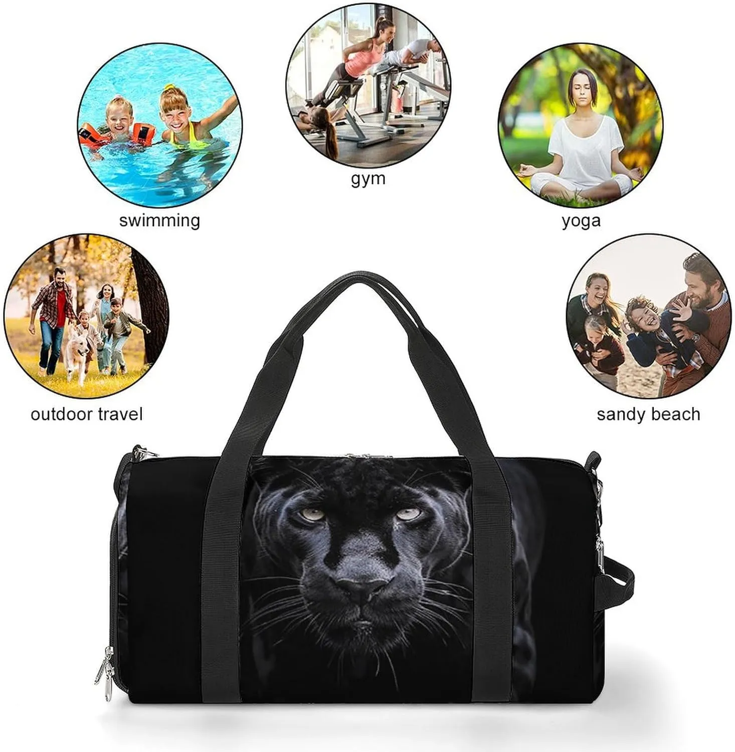 Gym Bags for Men Women Animal Panther Duffle Bag Travel Overnight Bag with Shoe Compartment Tote Bags