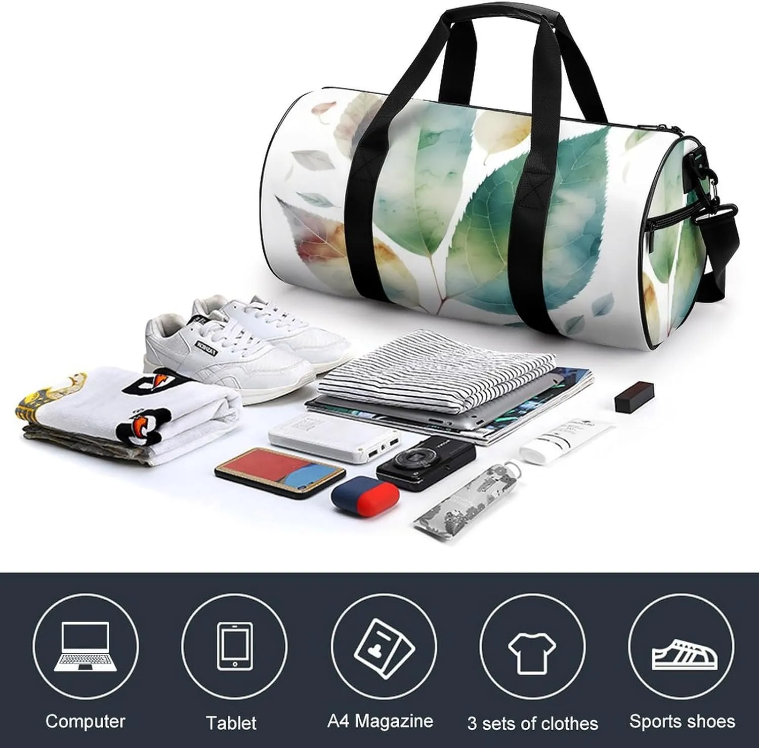 Gym Bags for Men Women Art Color Leaf Duffle Bag Travel Overnight Bag with Shoe Compartment Tote Bags