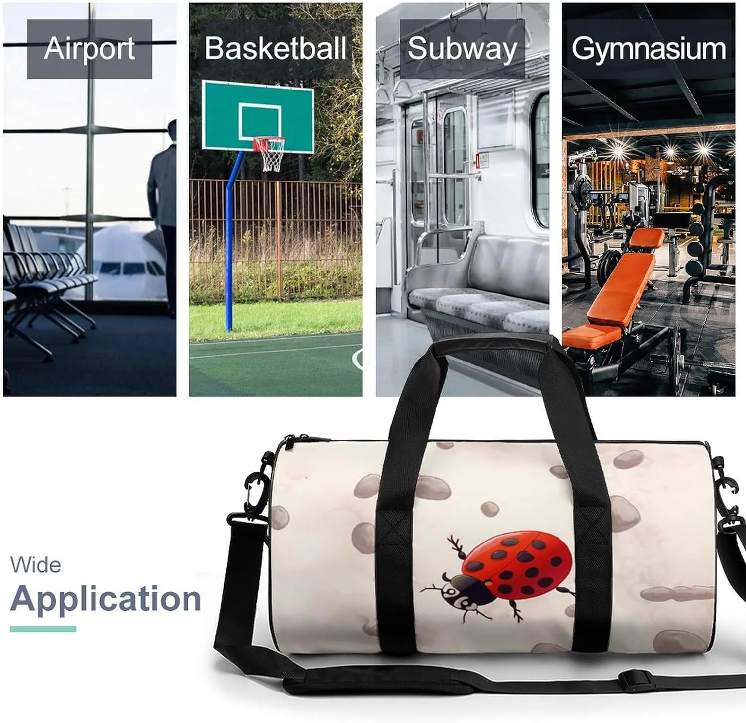 Gym Bags for Men Women Art Ladybug Tracks Duffle Bag Travel Overnight Bag with Shoe Compartment Tote Bags
