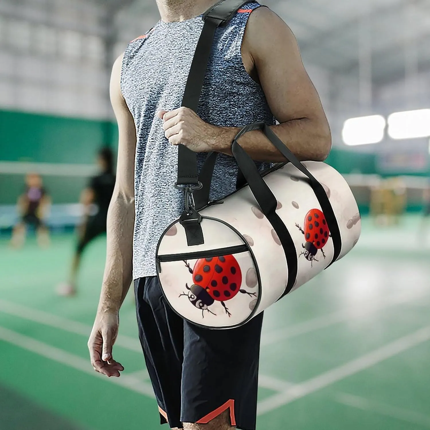 Gym Bags for Men Women Art Ladybug Tracks Duffle Bag Travel Overnight Bag with Shoe Compartment Tote Bags
