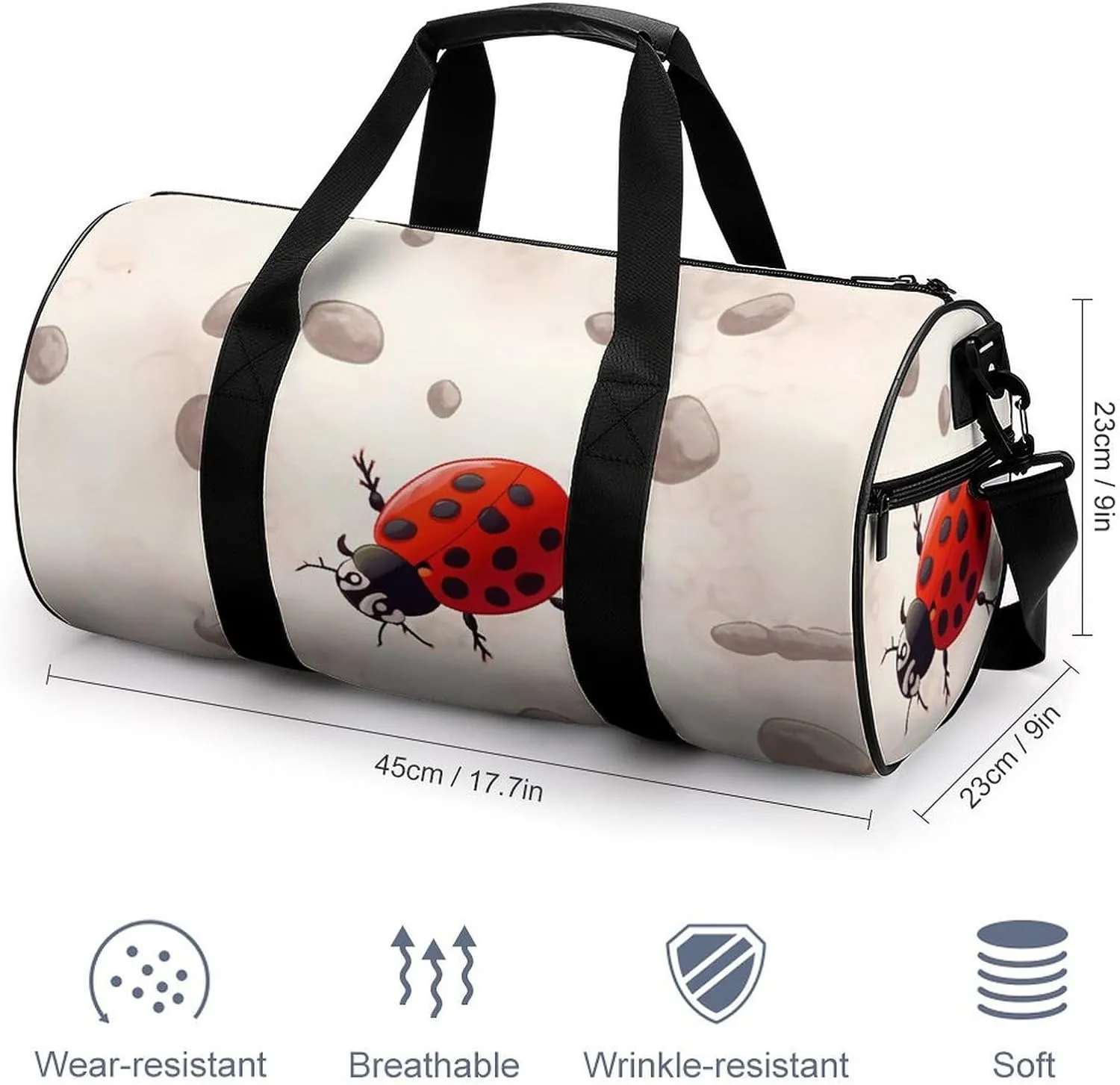 Gym Bags for Men Women Art Ladybug Tracks Duffle Bag Travel Overnight Bag with Shoe Compartment Tote Bags