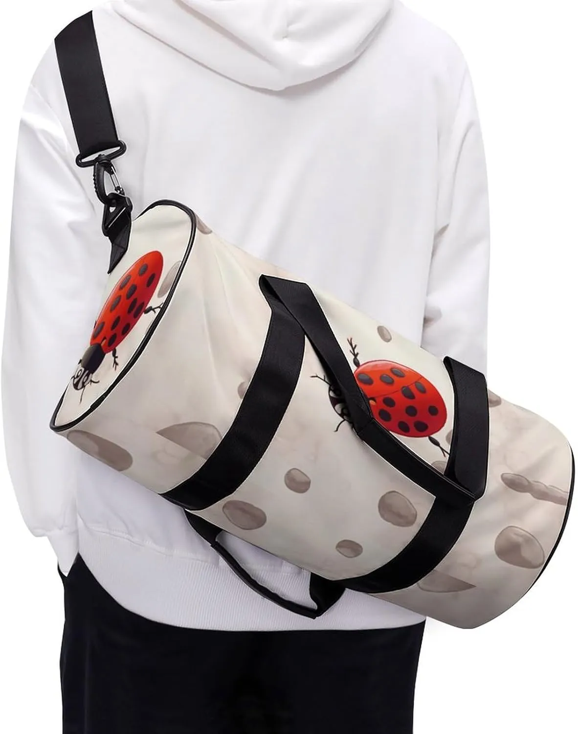 Gym Bags for Men Women Art Ladybug Tracks Duffle Bag Travel Overnight Bag with Shoe Compartment Tote Bags