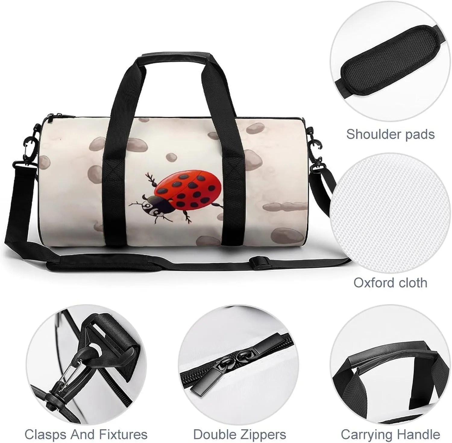 Gym Bags for Men Women Art Ladybug Tracks Duffle Bag Travel Overnight Bag with Shoe Compartment Tote Bags