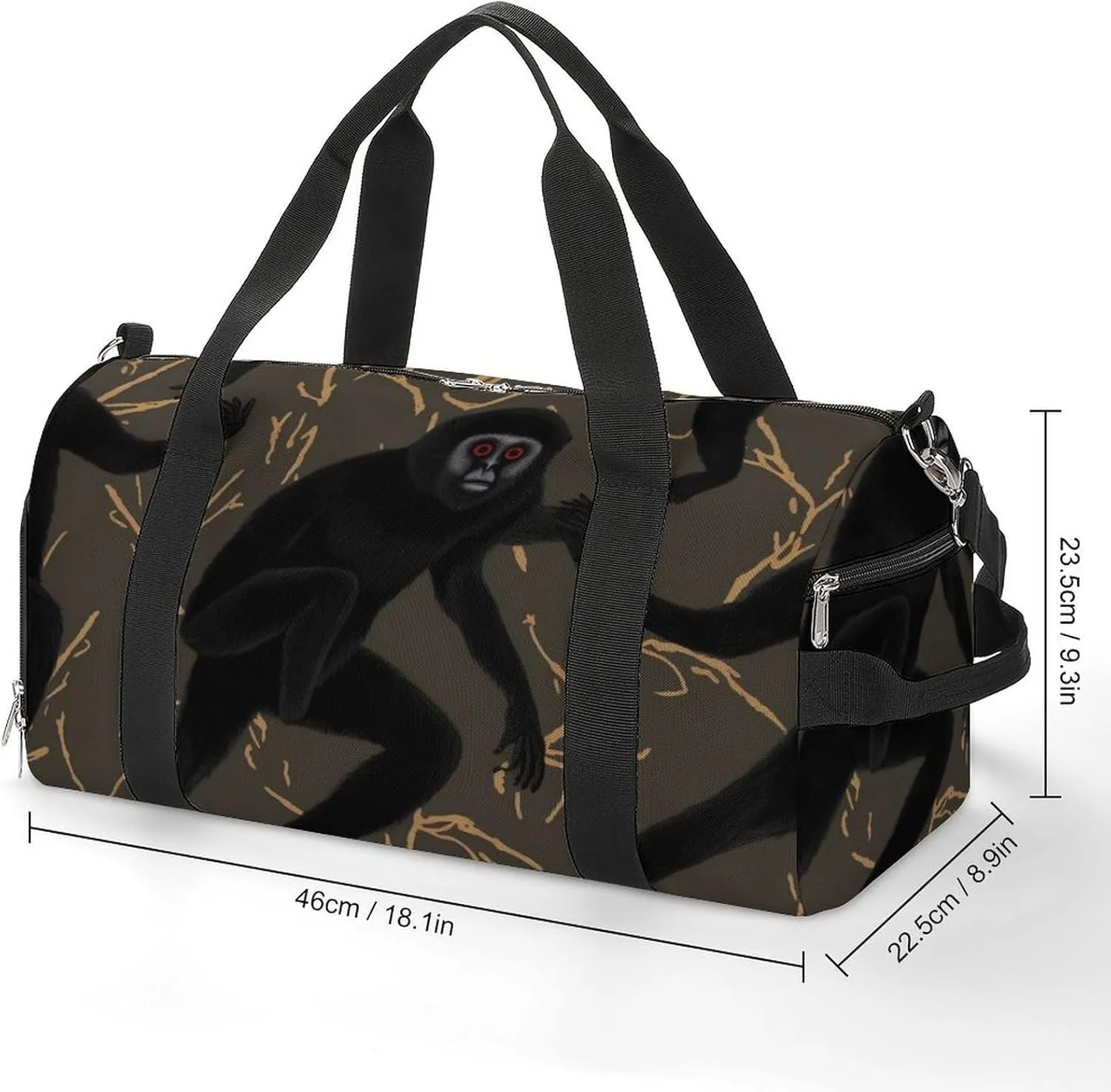 Gym Bags for Men Women Black Gibbon Monkey Duffle Bag Travel Overnight Bag with Shoe Compartment Tote Bags