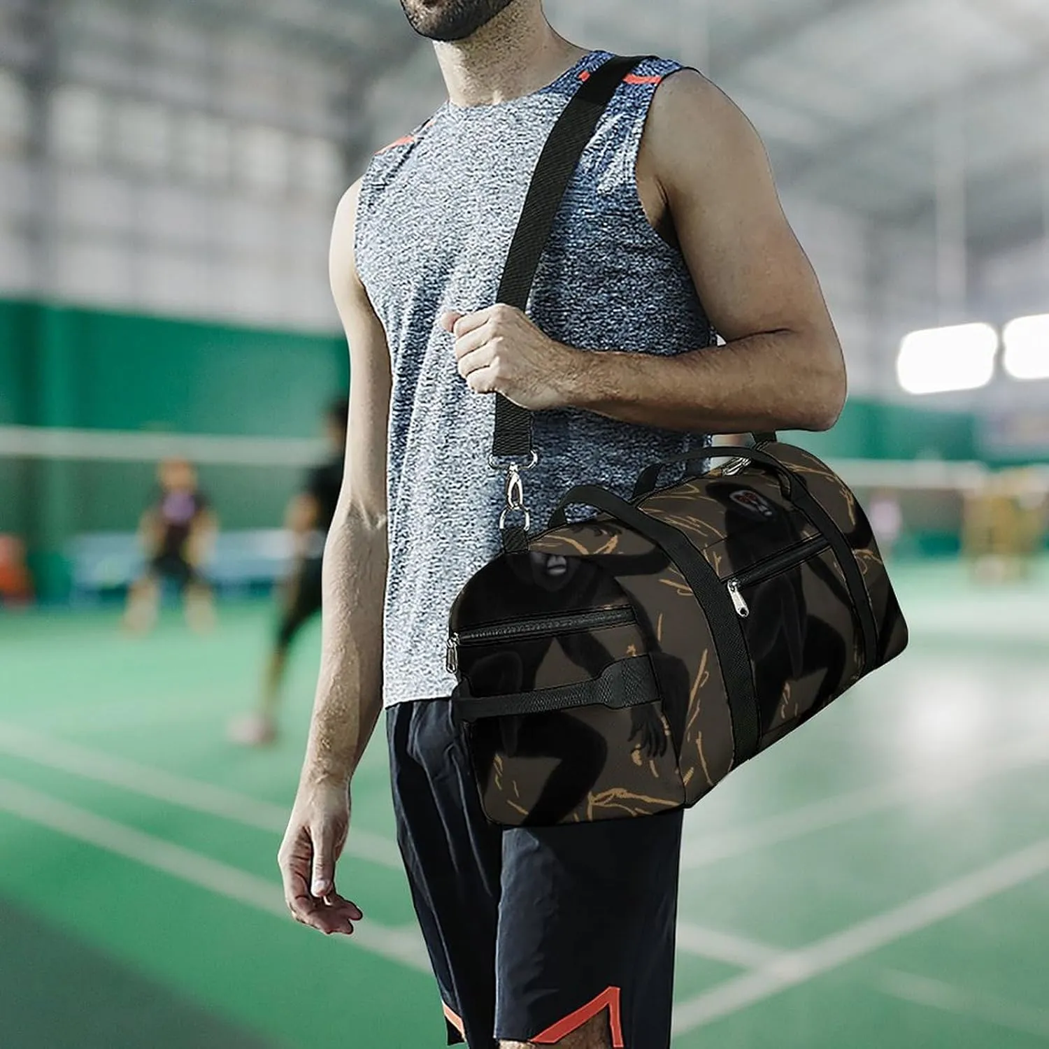 Gym Bags for Men Women Black Gibbon Monkey Duffle Bag Travel Overnight Bag with Shoe Compartment Tote Bags