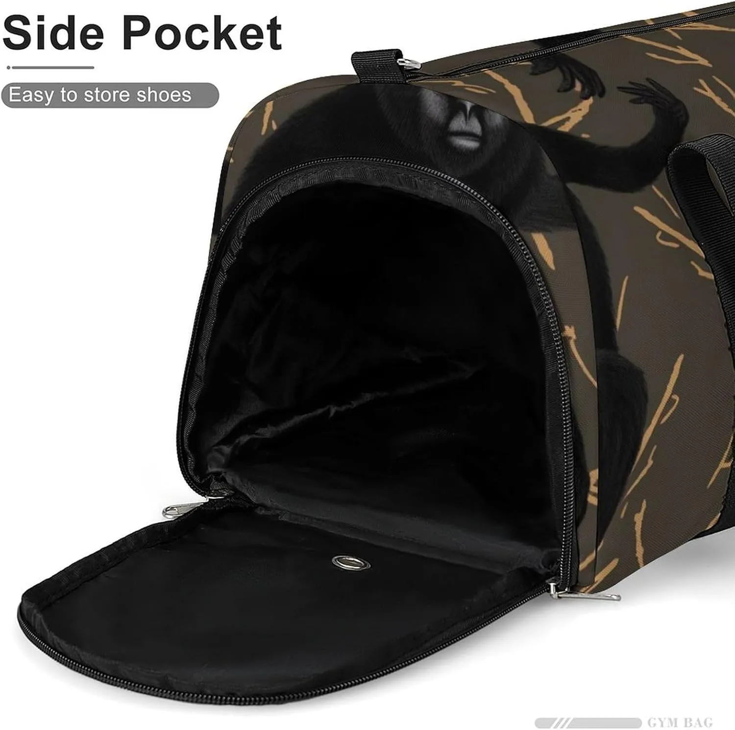 Gym Bags for Men Women Black Gibbon Monkey Duffle Bag Travel Overnight Bag with Shoe Compartment Tote Bags